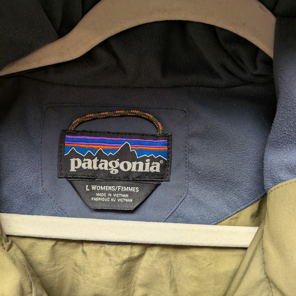 Patagonia Women's Hooded Puffer Vest in Olive and Gray - Picture 2 of 6